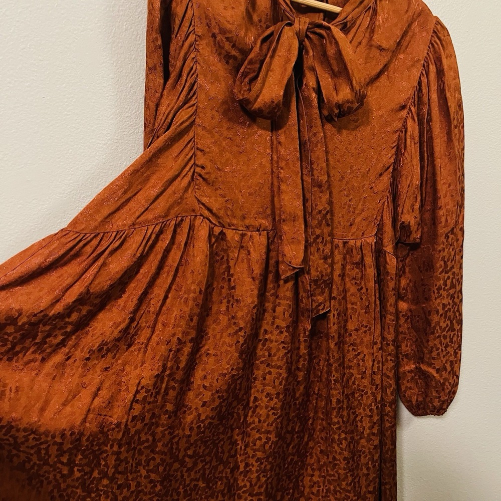 A New Day Long Sleeve Front Tie Dress Flare Rust / Burned Orange Pockets Sz XXL